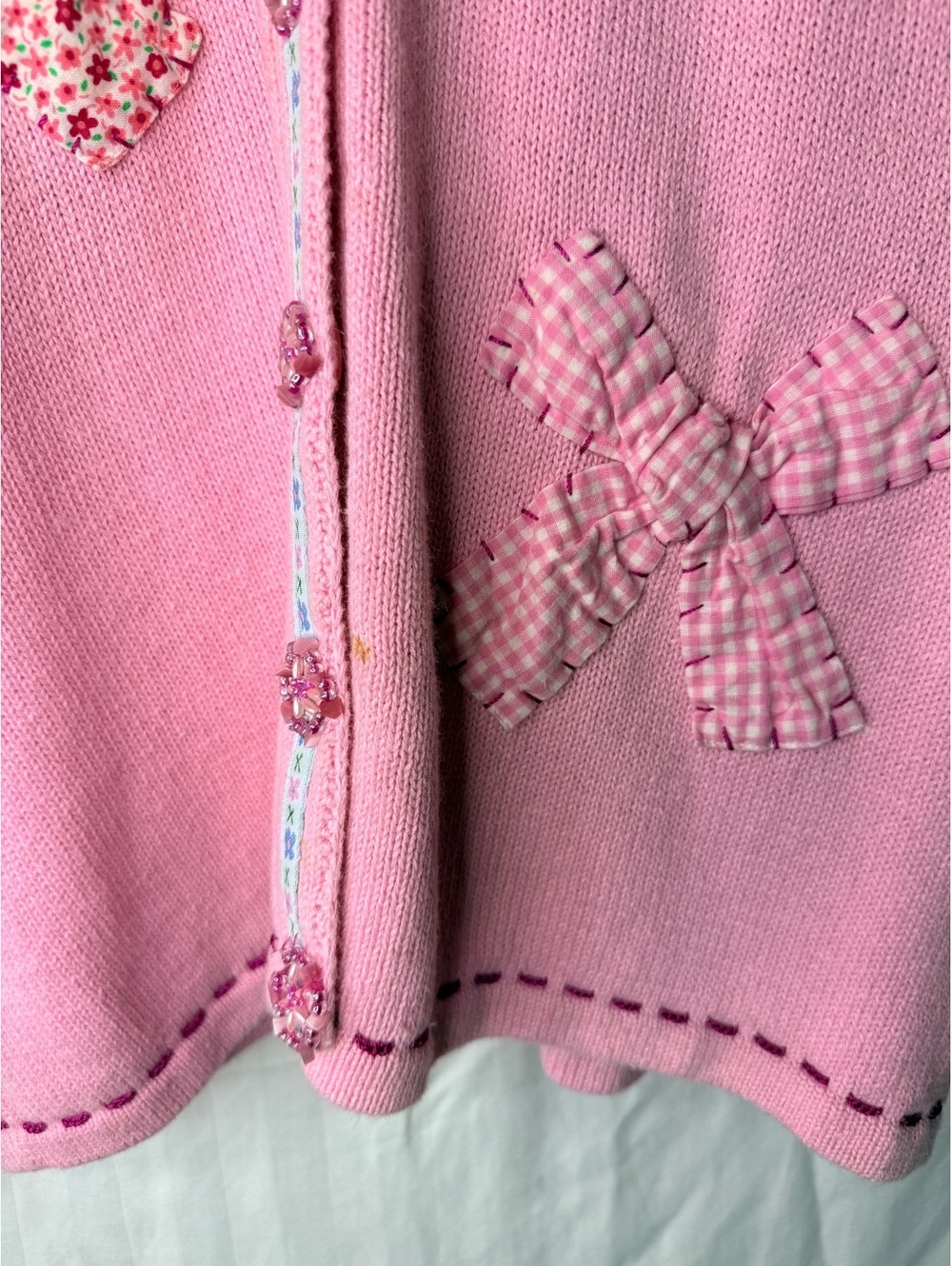 1990s Storybook Knits Pink Bow Cardigan Sweater - Picture 10 of 10